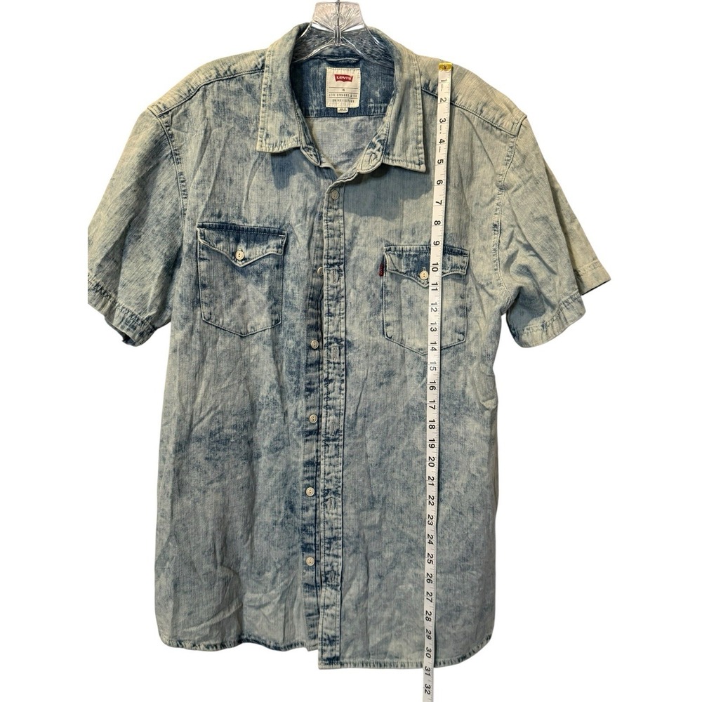 Levi's XL Light Wash Chambray Denim Shirt Men's Short Sleeve Button Up Western - Picture 3 of 5